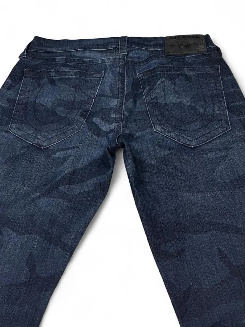True Religion Bobby Camo Laser Straight Asum Camoflaged Blue Jeans W35 L35 Stack